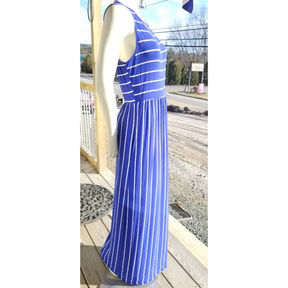 Houton Sleeveless Blue Striped Flowy Maxi Dress L - Picture 4 of 10